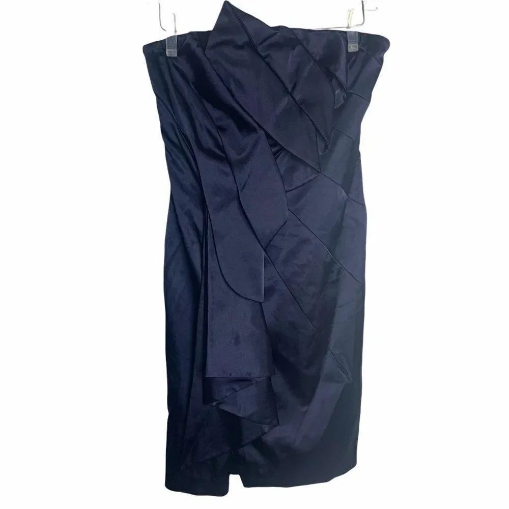 Adrianna Papell Strapless Dress 10 Navy Blue Drape